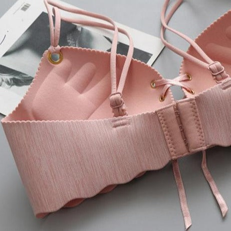 Strappy Peach Matte Synthetic Bra with Ties-Bra-Bellascena-bellascena