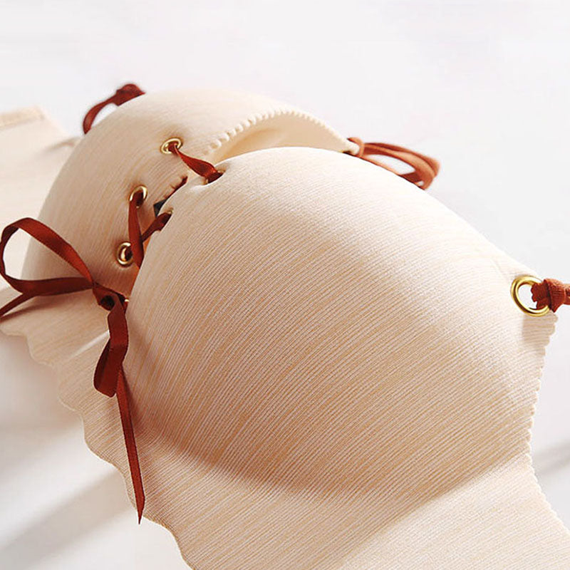 Strappy Peach Matte Synthetic Bra with Ties-Bra-Bellascena-bellascena