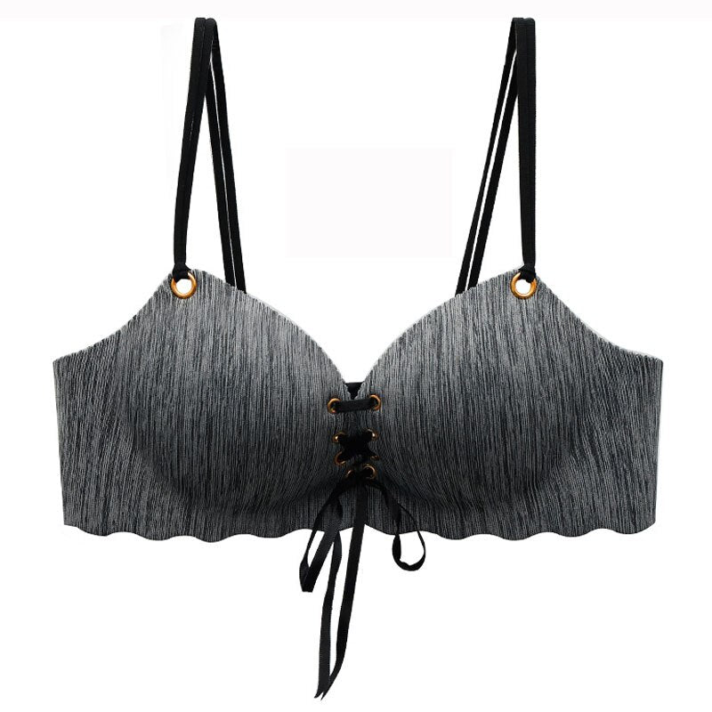 Strappy Peach Matte Synthetic Bra with Ties-Bra-Bellascena-Dark Gray-70A-bellascena