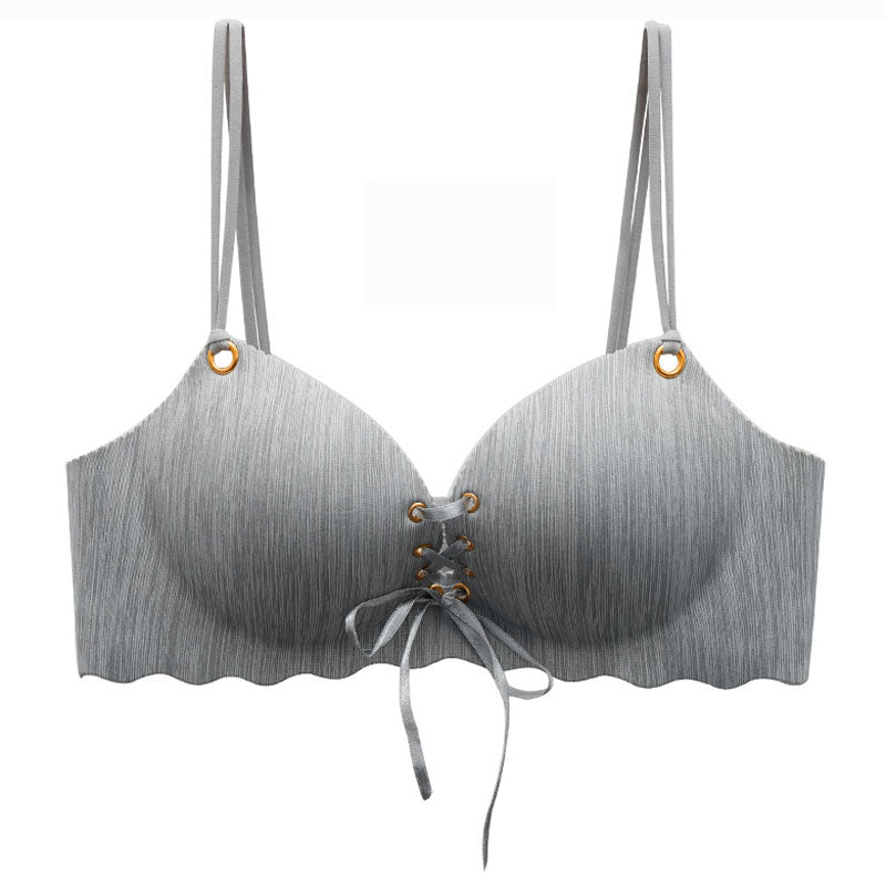 Strappy Peach Matte Synthetic Bra with Ties-Bra-Bellascena-Gray-70A-bellascena