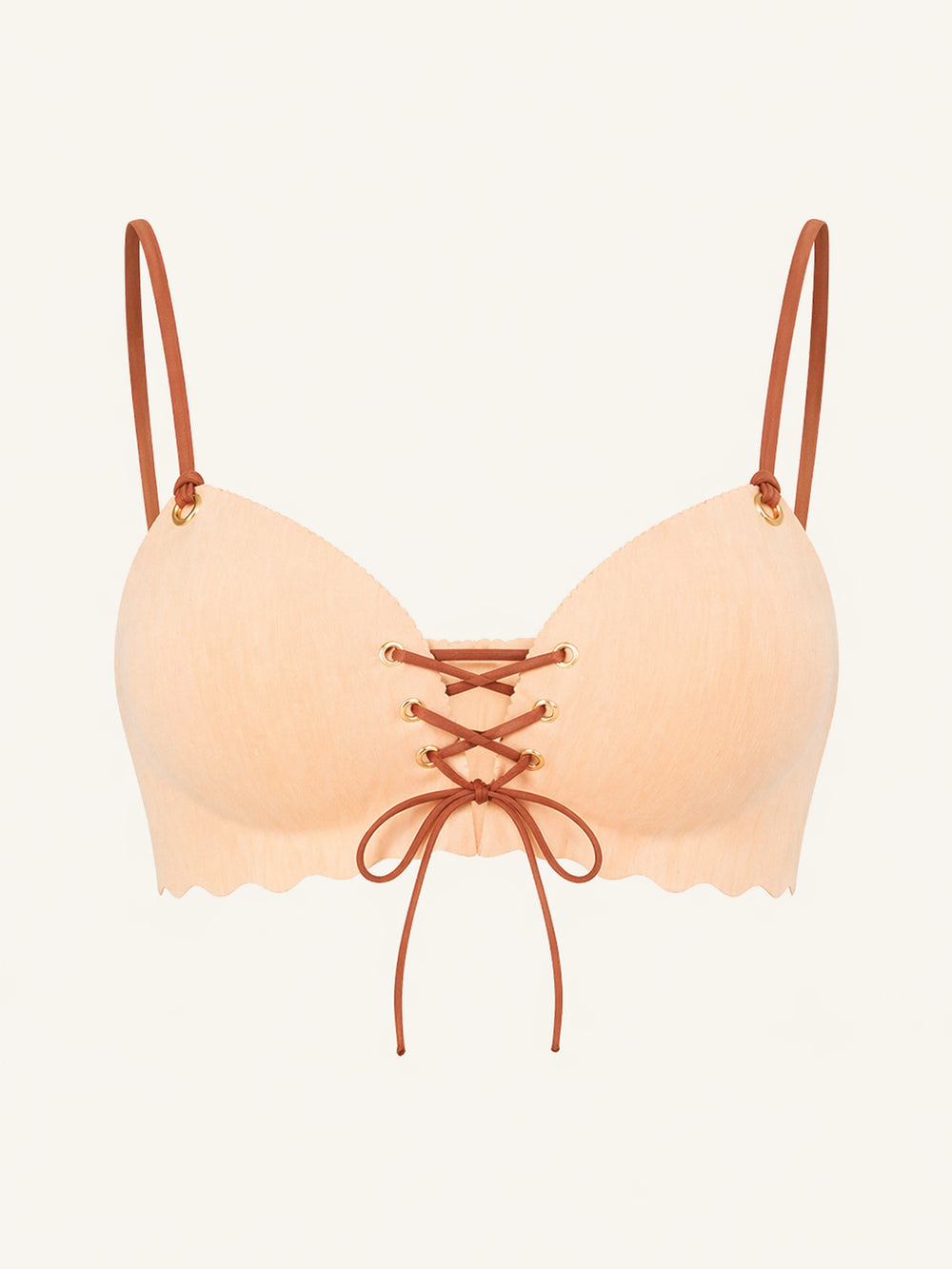 Reggiseno color pesca in materiale sintetico opaco con spalline e lacci