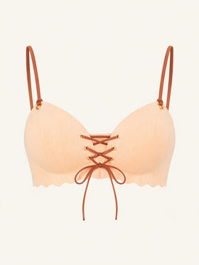 Strappy Peach Matte Synthetic Bra with Ties-Bra-Bellascena-bellascena