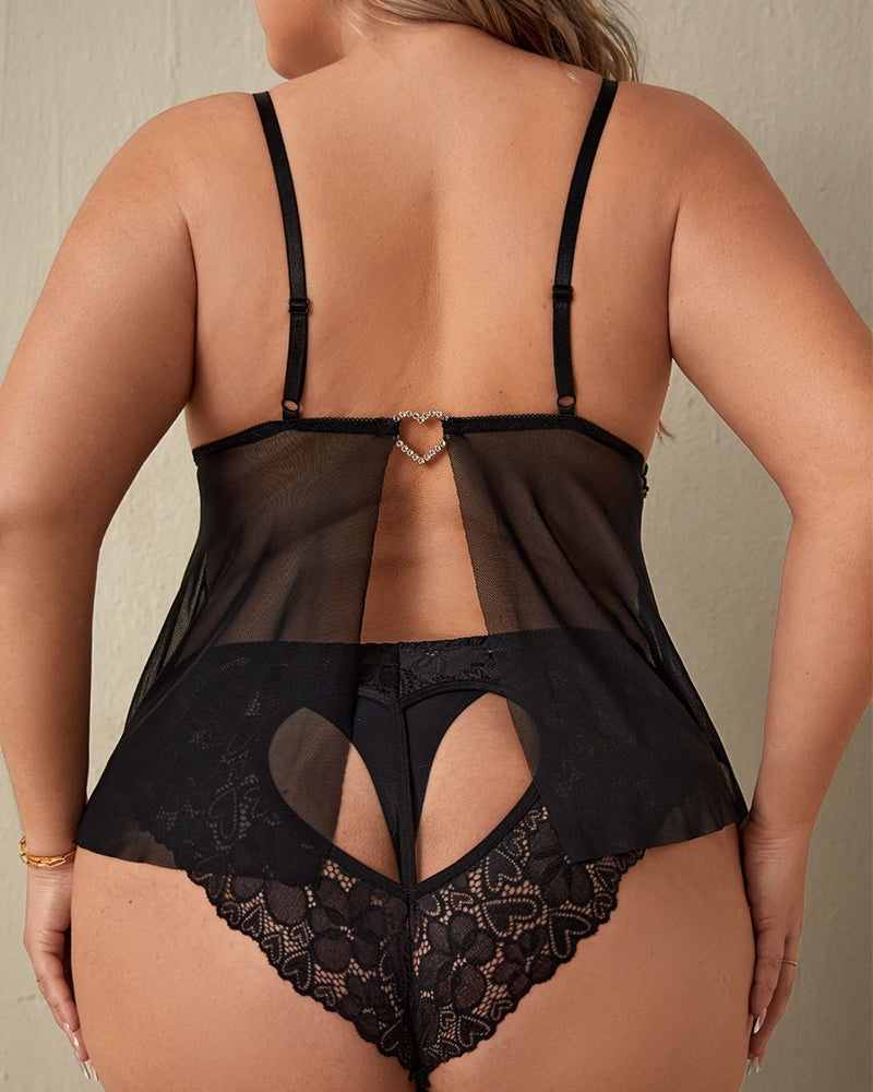 Strappy Red Lace Lingerie Set with Sheer Design-Lingerie Set-Bellascena-bellascena