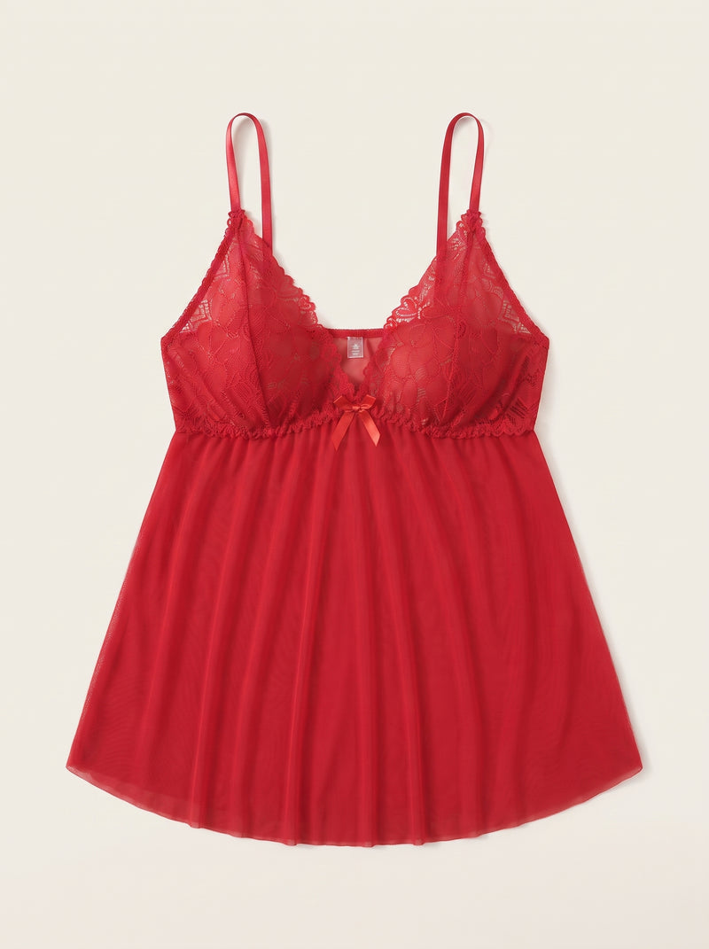Set lingerie in pizzo rosso con spalline e design trasparente