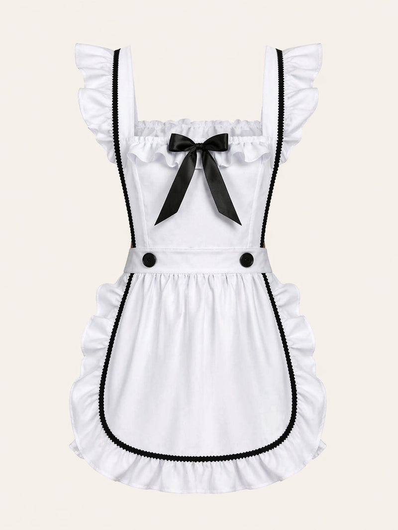 Strappy White Cotton Cosplay Set with Bow Detail