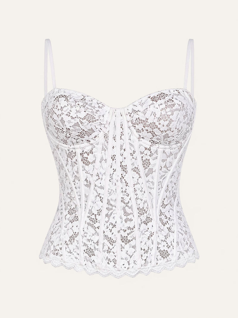 Strappy White Lace Bodysuit with Underwire Design