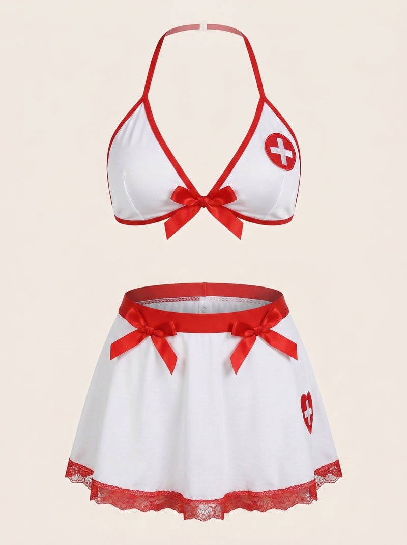 Strappy White Satin Bodysuit with Lace Trim