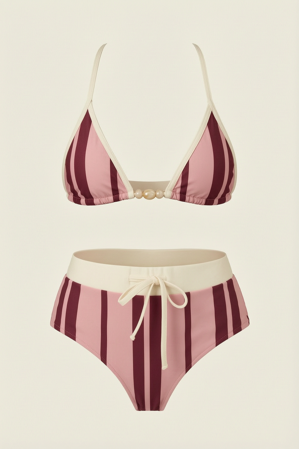 Set da bagno in poliestere rosa e bordeaux a righe con dettagli con perline