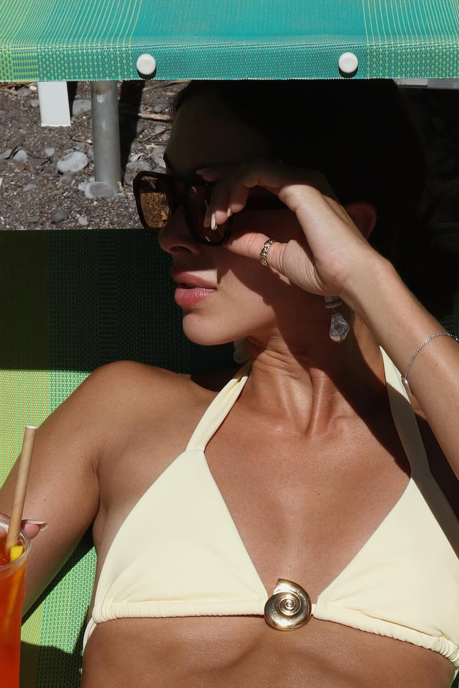 Triangle Halter Set with Gold Shell-Bikini Set-Bellascena-bellascena