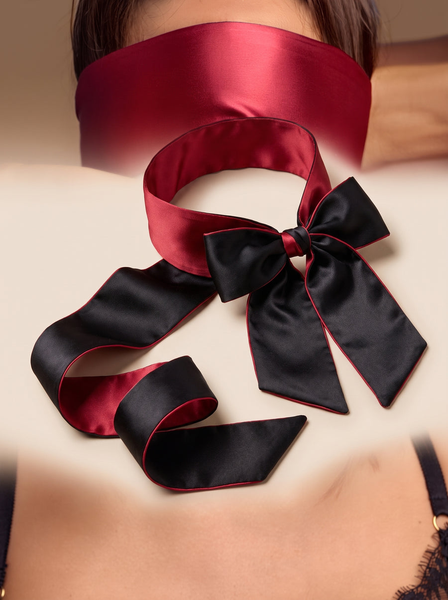 Two-Tone Red and Black Satin Headband with Bow-Hairband-Bellascena-bellascena