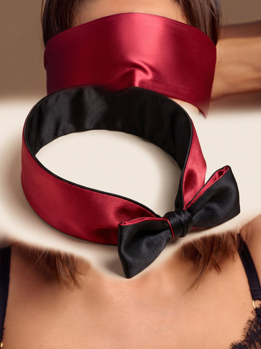 Two-Tone Red and Black Satin Headband with Bow-Hairband-Bellascena-bellascena
