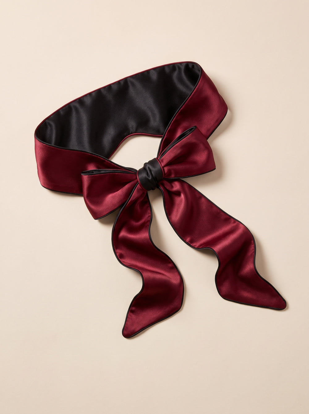 Fascia per capelli in raso rosso e nero bicolore con fiocco