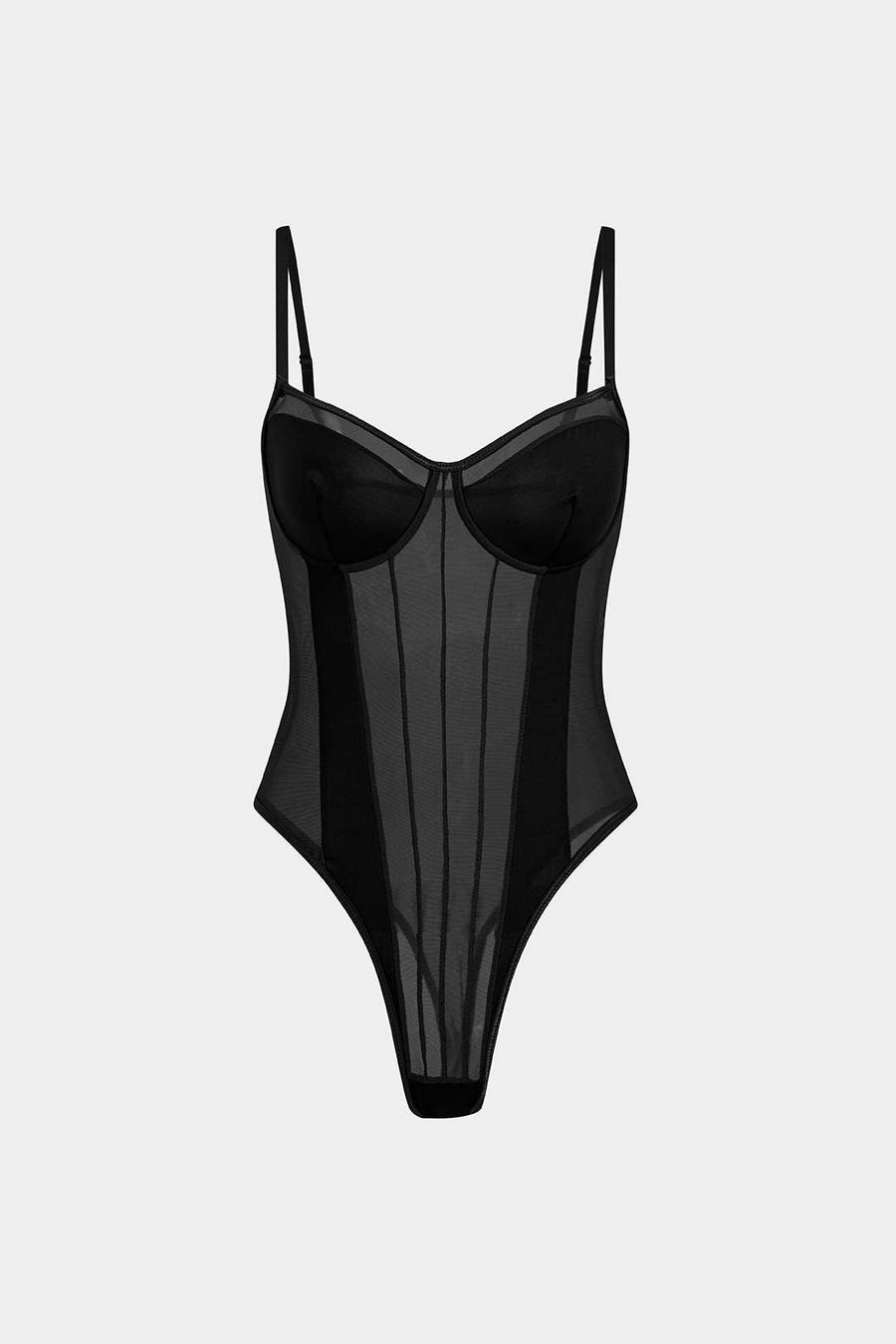 Underwired Brown Mesh Bodysuit with Adjustable Straps-Bodysuit-Bellascena-Black-XS-bellascena