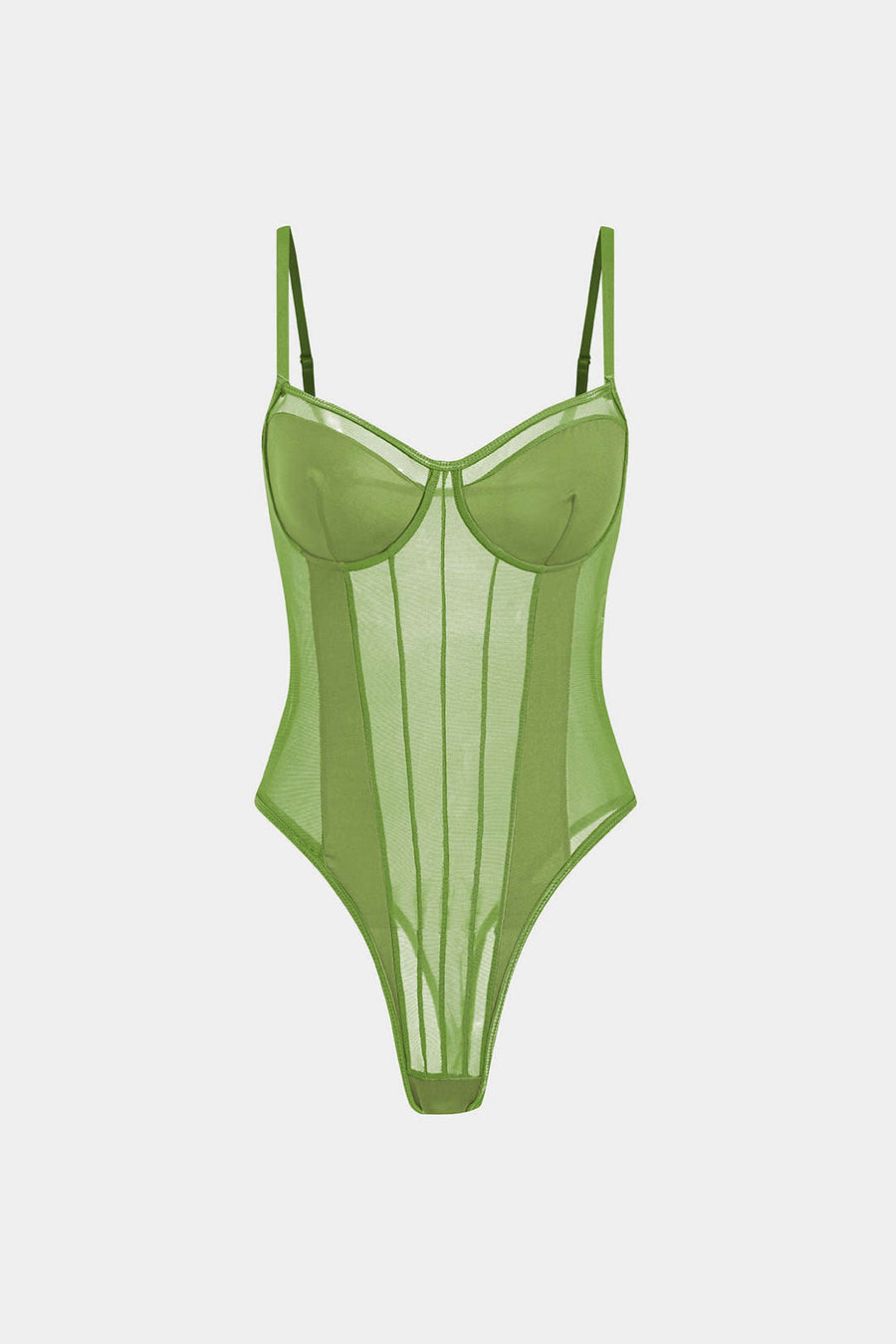 Underwired Brown Mesh Bodysuit with Adjustable Straps-Bodysuit-Bellascena-Light Green-XS-bellascena