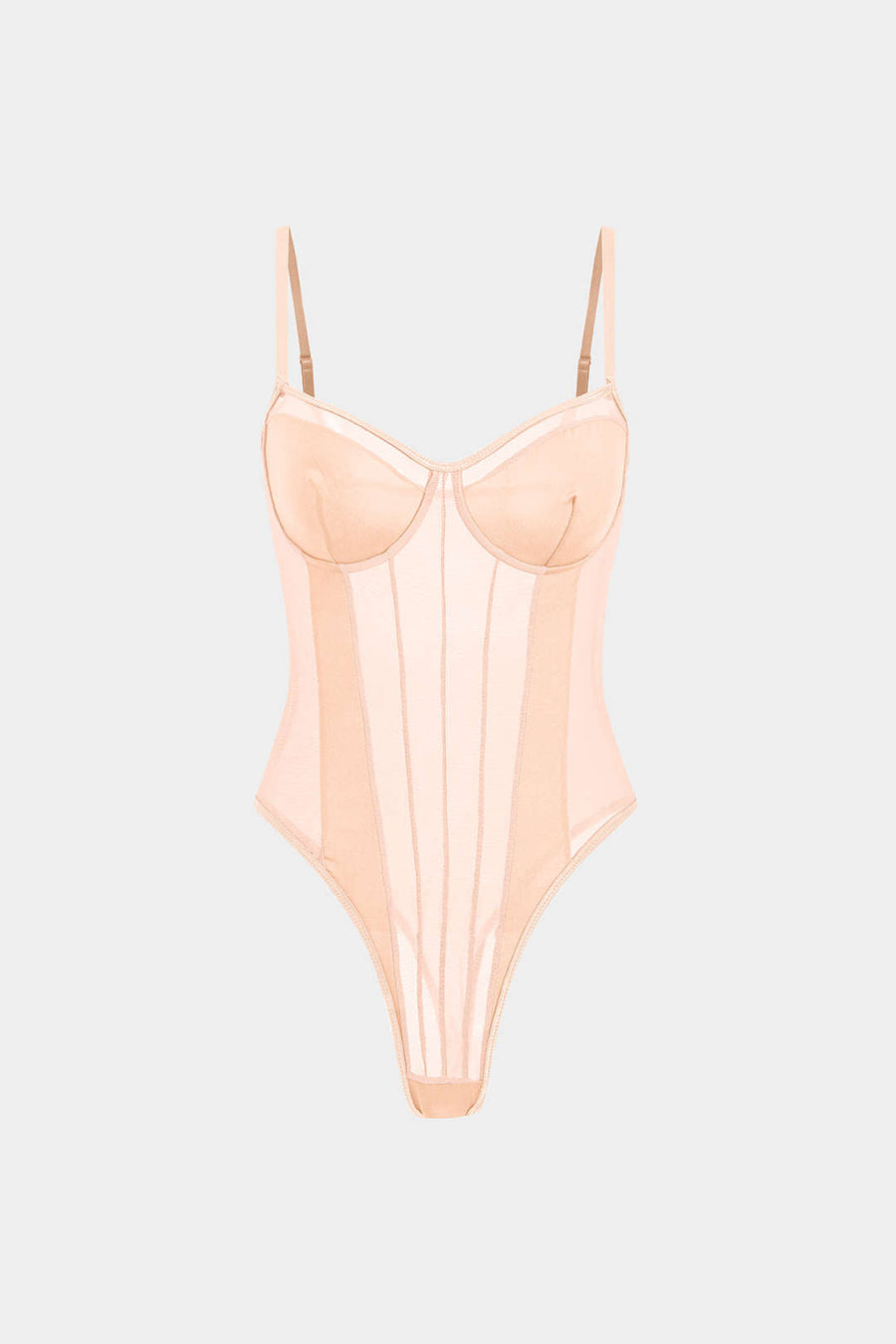 Underwired Brown Mesh Bodysuit with Adjustable Straps-Bodysuit-Bellascena-Pink-XS-bellascena