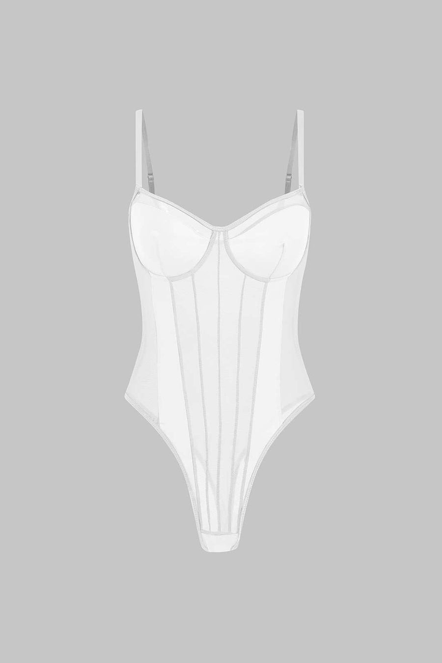 Underwired Brown Mesh Bodysuit with Adjustable Straps-Bodysuit-Bellascena-White-XS-bellascena