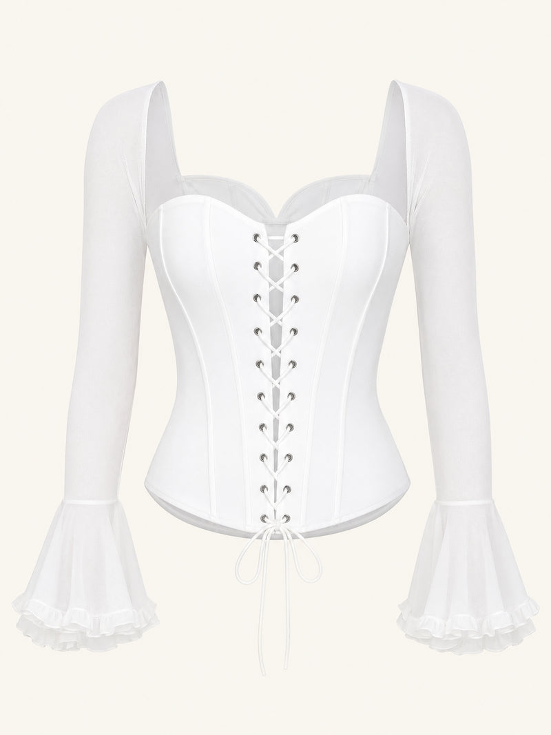 Corsetto bianco in cotone con dettagli con stringhe