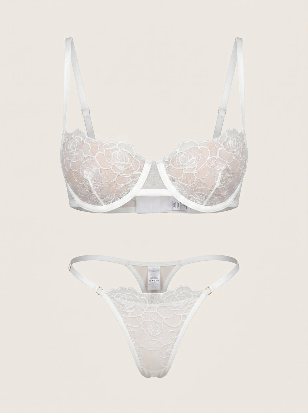 White Floral Lace Lingerie Set with Cutout Detail