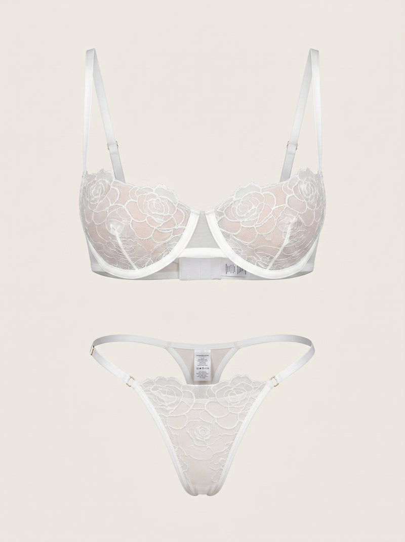 Set di lingerie in pizzo floreale bianco con dettaglio cut-out