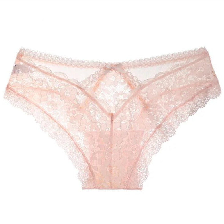 White Floral Lace Panty with Scalloped Edges-Panty-Bellascena-Pink-S/M-bellascena