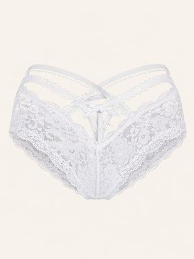 White Floral Lace Panty with Scalloped Edges-Panty-Bellascena-White-S/M-bellascena