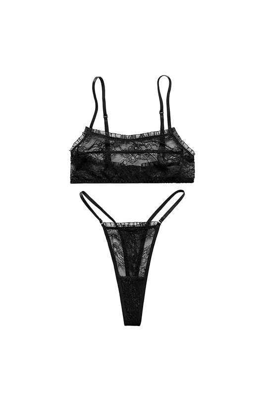 White Lace Lingerie Set with Strappy Sheer Design-Lingerie Set-Bellascena-bellascena
