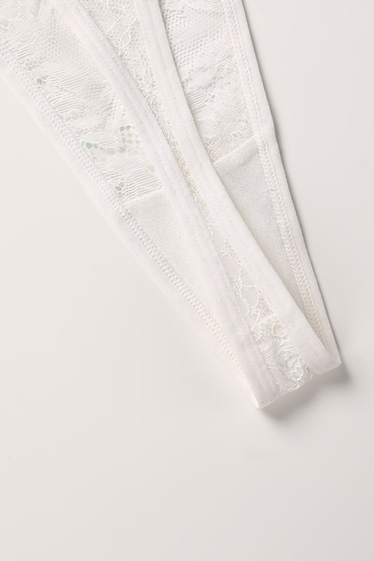 White Lace Lingerie Set with Strappy Sheer Design-Lingerie Set-Bellascena-bellascena