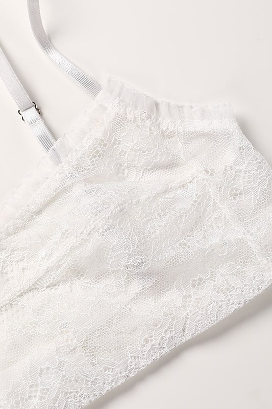 White Lace Lingerie Set with Strappy Sheer Design-Lingerie Set-Bellascena-bellascena