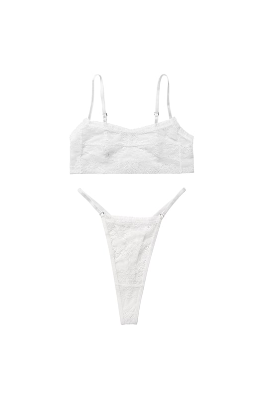 White Lace Lingerie Set with Strappy Sheer Design-Lingerie Set-Bellascena-bellascena