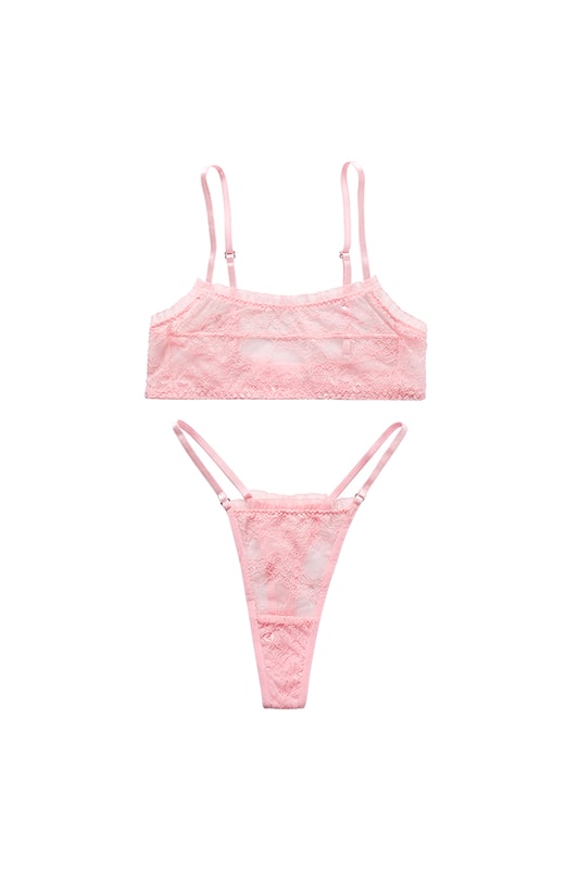 White Lace Lingerie Set with Strappy Sheer Design-Lingerie Set-Bellascena-Pink-S-bellascena