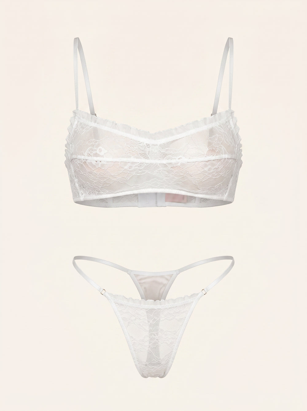 Weißes Spitzen-Dessous-Set mit transparentem Riemchendesign
