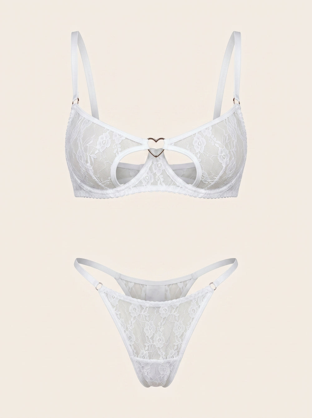 Weißes Spitzen-Dessous-Set mit transparenten Riemchen-Details