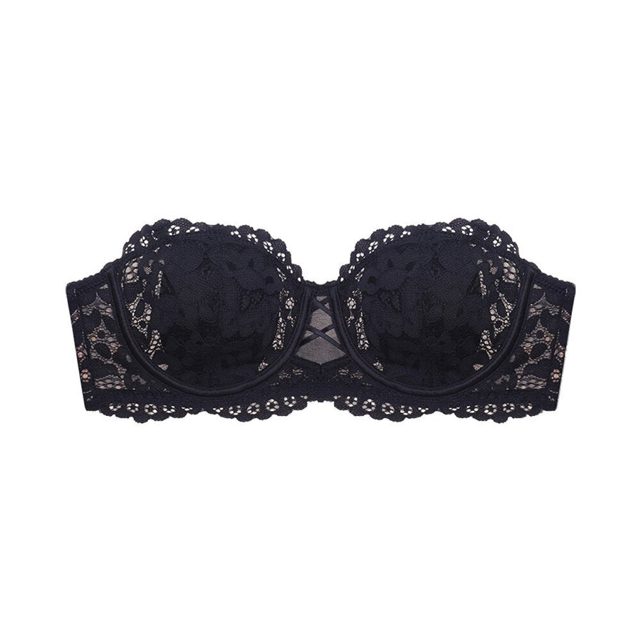 White Lace Strapless Bra with Sheer Scalloped Edges-Bra-Bellascena-Black-S-bellascena