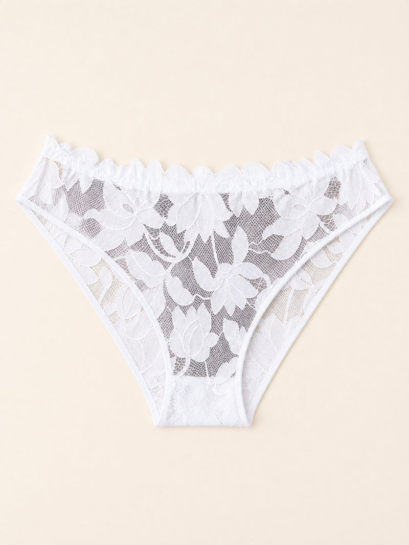 White Lace Thong with Strappy Floral Design