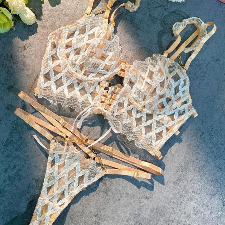 White Lattice Lace Bodysuit with Strappy Sheer Details-Bodysuit-Bellascena-bellascena