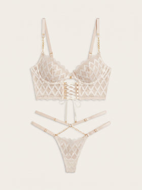 White Lattice Lace Bodysuit with Strappy Sheer Details-Bodysuit-Bellascena-bellascena