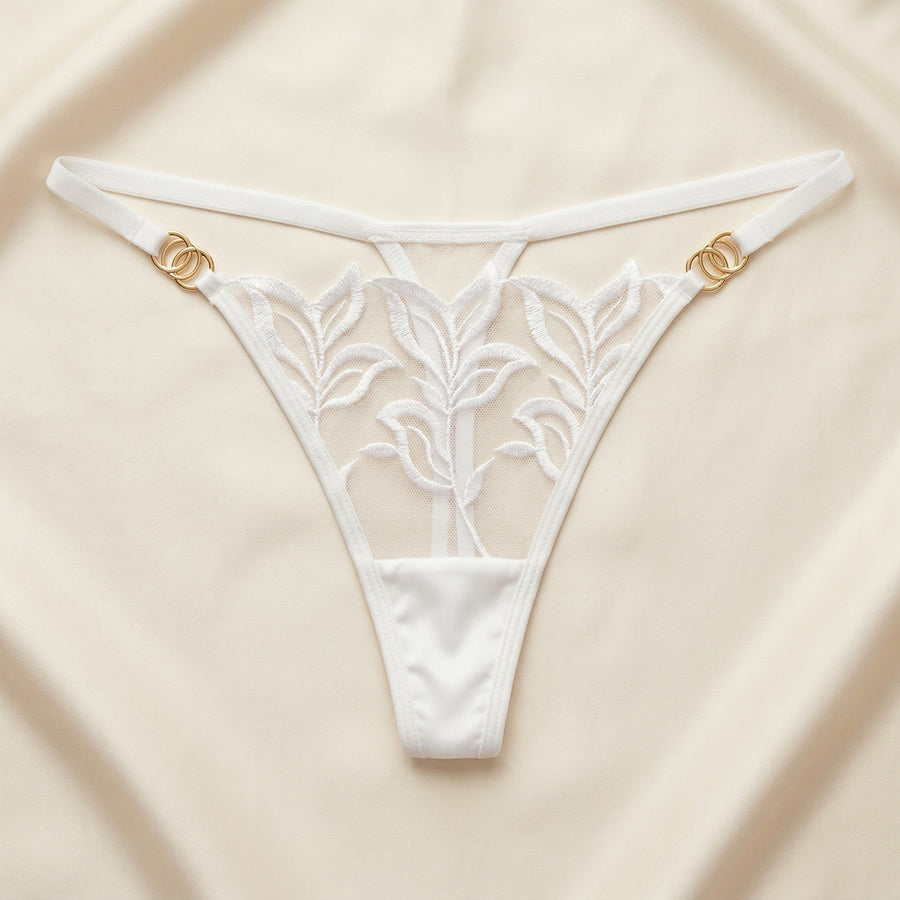 White Mesh Thong with Lace Detailing-Thong-Bellascena-bellascena