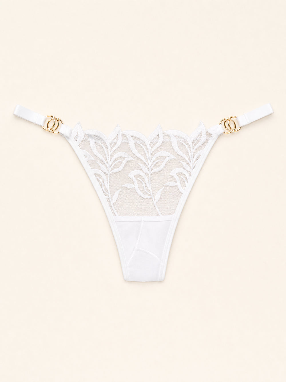 Witte mesh-string met kantdetails