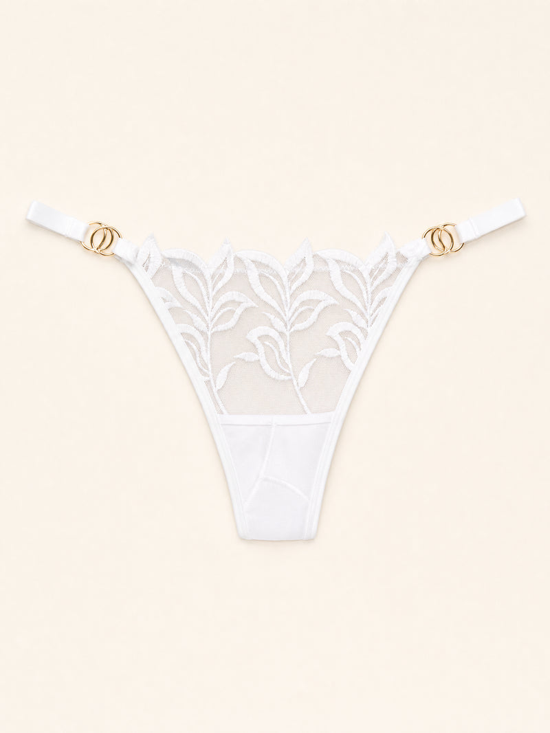 White Mesh Thong with Lace Detailing
