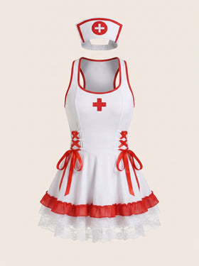 White Polyester Bodysuit with Ruffle and Lace Trim-Bodysuit-Bellascena-S-White-bellascena