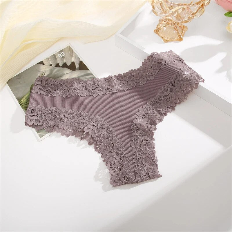 White Ribbed Fabric Panty with Lace Trim-Panty-Bellascena-Khaki-S-bellascena