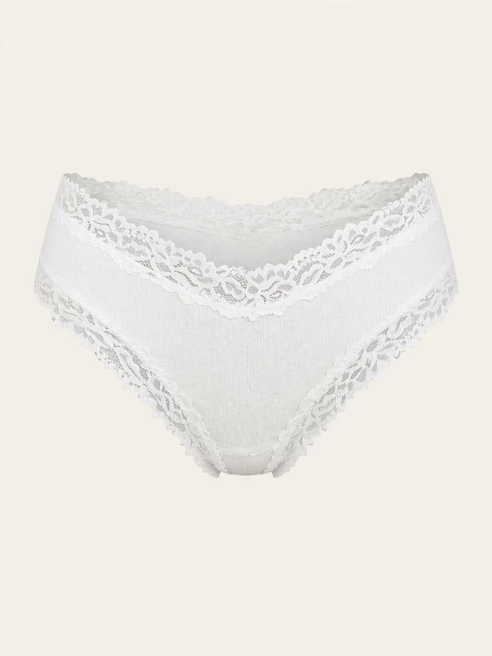 Witte geribbelde stoffen slip met kanten afwerking