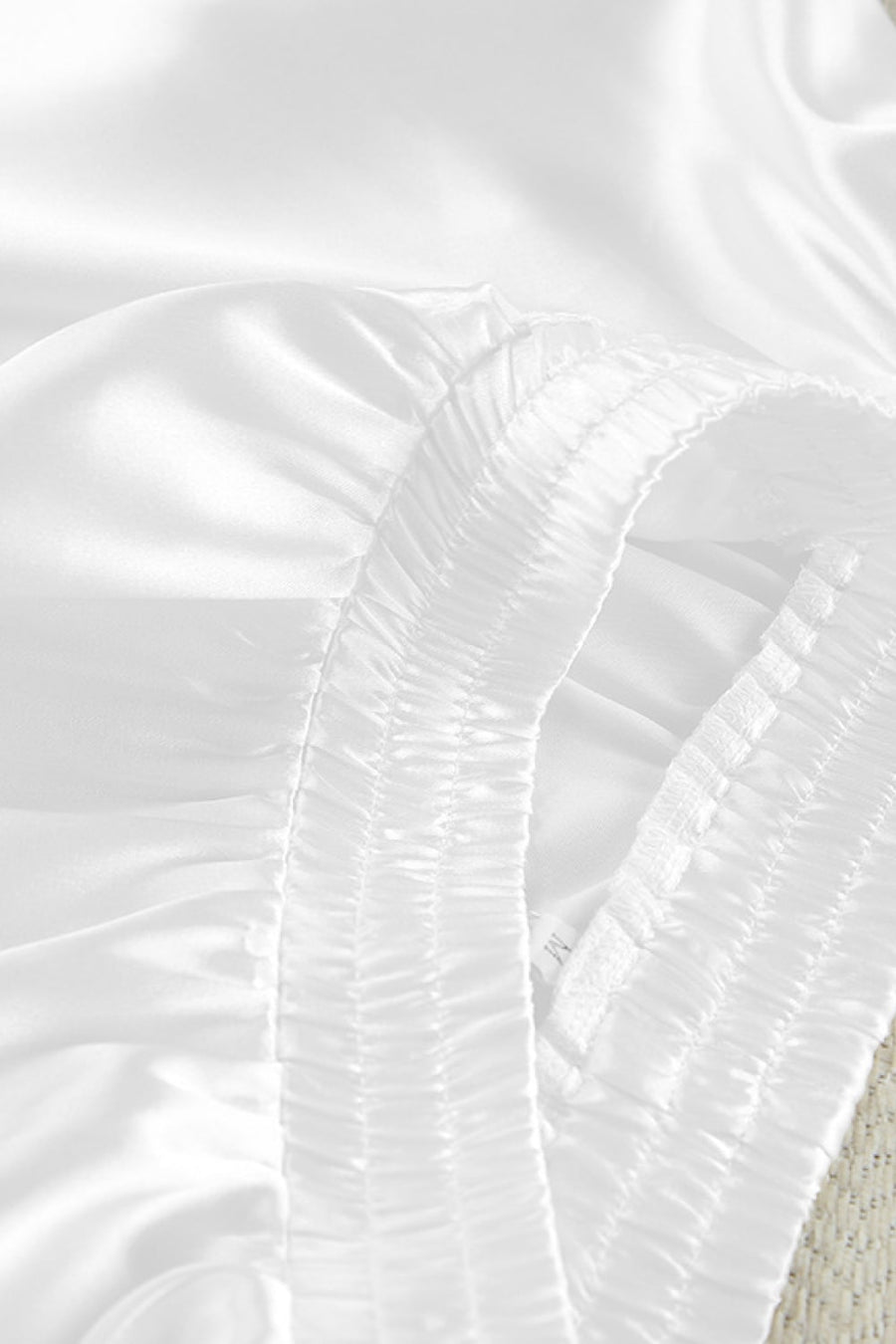 White Satin Pajama Set with Ruffle Hem-Pajama Set-Bellascena-bellascena