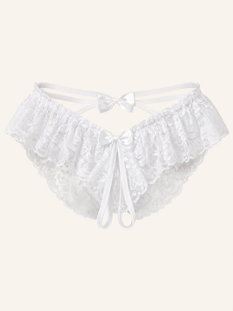 White and Black Lace Panty with Bow Detail