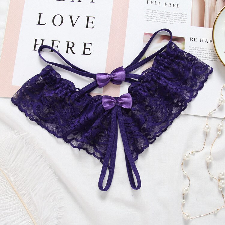 White and Black Lace Panty with Bow Detail-Panty-Bellascena-Purple-Universal-bellascena