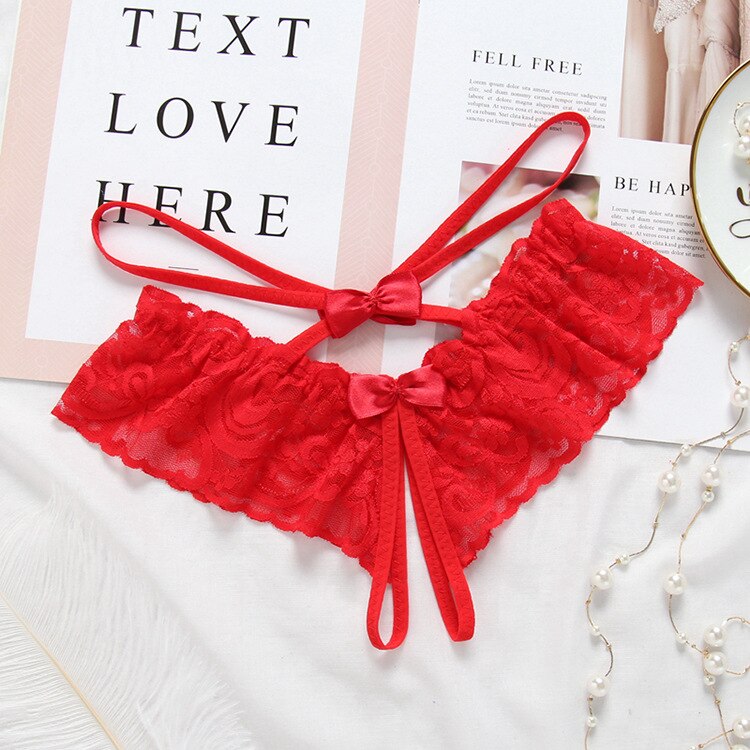 White and Black Lace Panty with Bow Detail-Panty-Bellascena-Red-Universal-bellascena