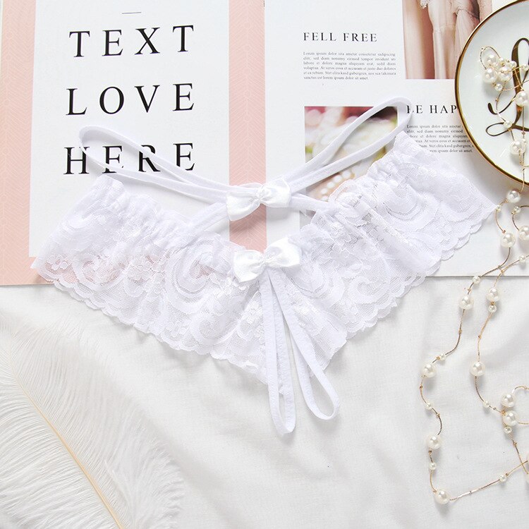 White and Black Lace Panty with Bow Detail-Panty-Bellascena-White-Universal-bellascena