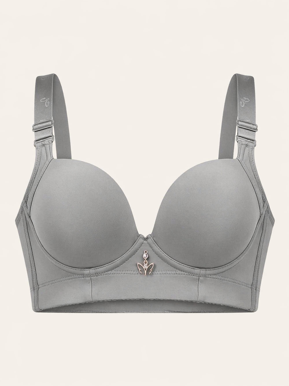 Reggiseno in raso grigio con spalline larghe, ferretto e sostegno