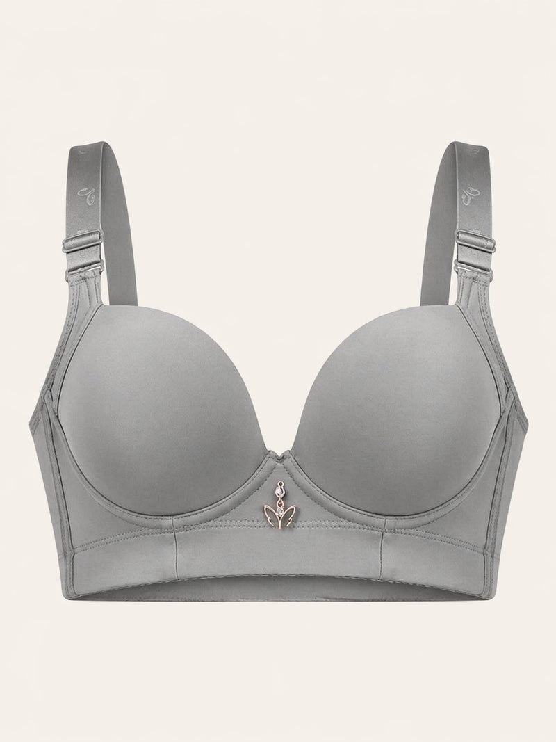 Wide Strap Gray Satin Bra with Underwire Support