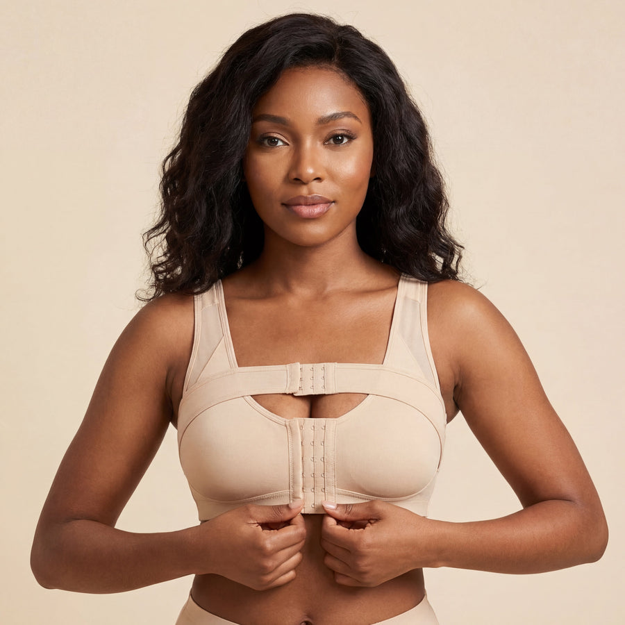 Wireless Beige Cotton Bra with Front Closure-Bra-Bellascena-bellascena